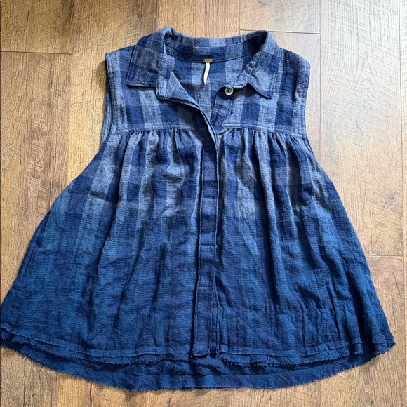 Free People Tops - Free People Blue Plaid Sleeveless Top
